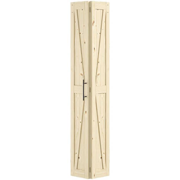 HOMEIBRO 24 in. x 84 in. Solid Core Natural Wood Pine Bi-Fold Door with Sliding Hardware Kit