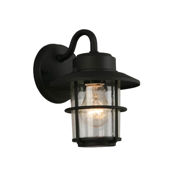 Hampton Bay 8.2 in. 1-Light Black Outdoor Wall Light Lantern Porch