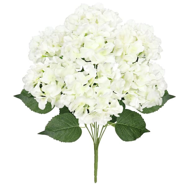 LIVING LUXURY 20 in. Deluxe Cream White Artificial Hydrangea Flower Stem Bush Bouquet (Set of 2)