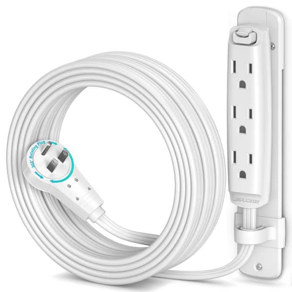 10 ft. 16/3 Light Duty Indoor Extension Cord 360° Rotating Flat Plug 1-Sided with Loop and Bracket, White