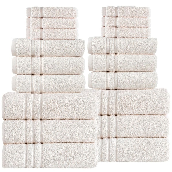 Hawmam Linen Premium 18-Piece Turkish Cotton Towel Set :Sea Salt:-6 Bath Towels 6 Hand Towels and 6 Washcloths Super Soft