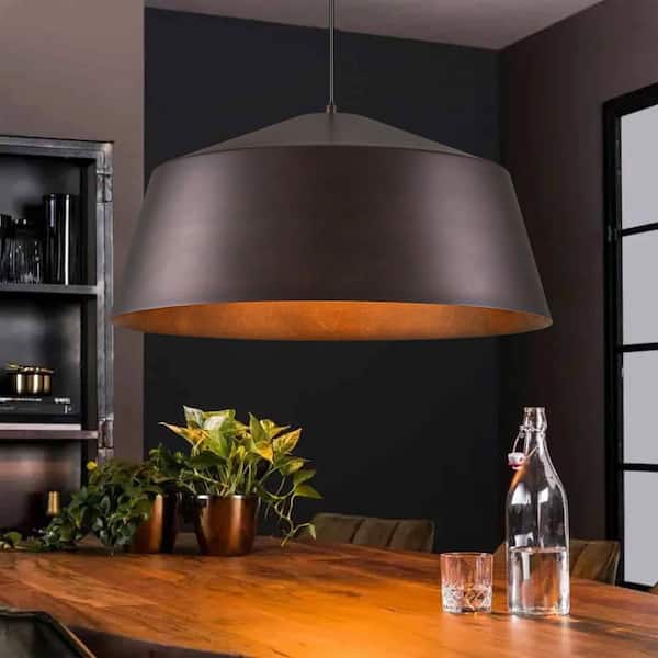 Visham 60-Watt 1-Light Modern Vintage Antique Brown Dome Pendant Light for Kitchen Island