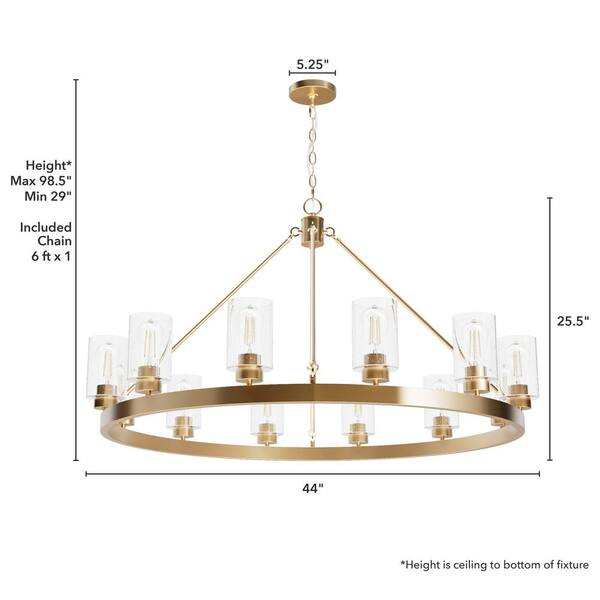 Hunter Hartland 12-Light Alturas Gold Wagon Wheel Chandelier with Clear Seeded Glass Shades