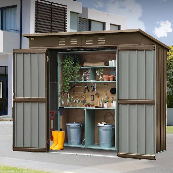 6 ft. W x 4 ft. D Metal Tool Shed with Double Door in Brown(24 sq. ft.)