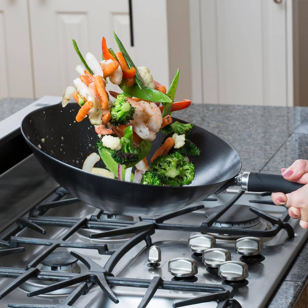 Ecolution 12" Black Nonstick Carbon Steel Wok with Silicone Handle