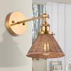 matrix decor 6.88 in. 1-Light Boho Antique Gold Wall Sconce Light Bathroom Vanity Lighting with Rattan Shade MD-W2205110V