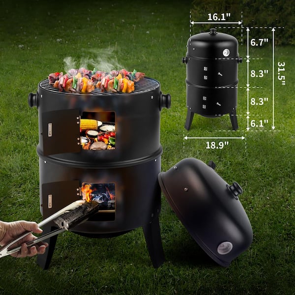 Karl home Iron Spray Charcoal Smoker Carbon Grill in Black