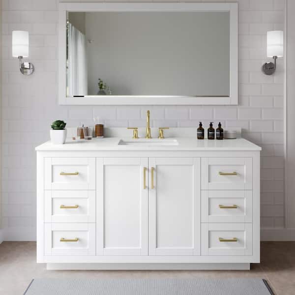 Wyndham Collection Miranda 66 in. W x 22 in. D x 33.75 in. H Single Bath Vanity in White with White Quartz Top