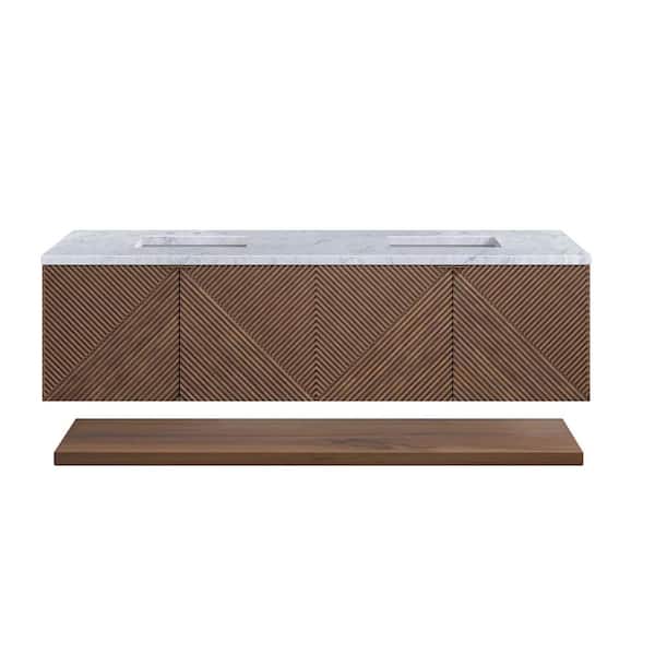 James Martin Vanities Marcello 72.0 in. W x 23.5 in. D x 37.2 in. H Bathroom Vanity in Chestnut with Carrara Marble Marble Top