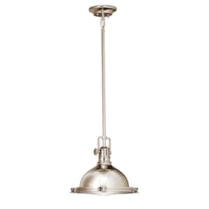 Hatteras Bay 11 in. 1-Light Polished Nickel Vintage Industrial Shaded Kitchen Pendant Hanging Light with Metal Shade