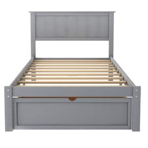 76 in. W Gray Twin Bed Frame, Wood Twin Platform Bed Frame with Storage Drawer, Wood Twin Bed Frame with Headboard