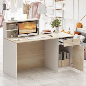 23.6 in. Rectangular White MDF Computer Desk with Flat Desktop, 1-Drawer, 4-Shelves and a Single -Door Container
