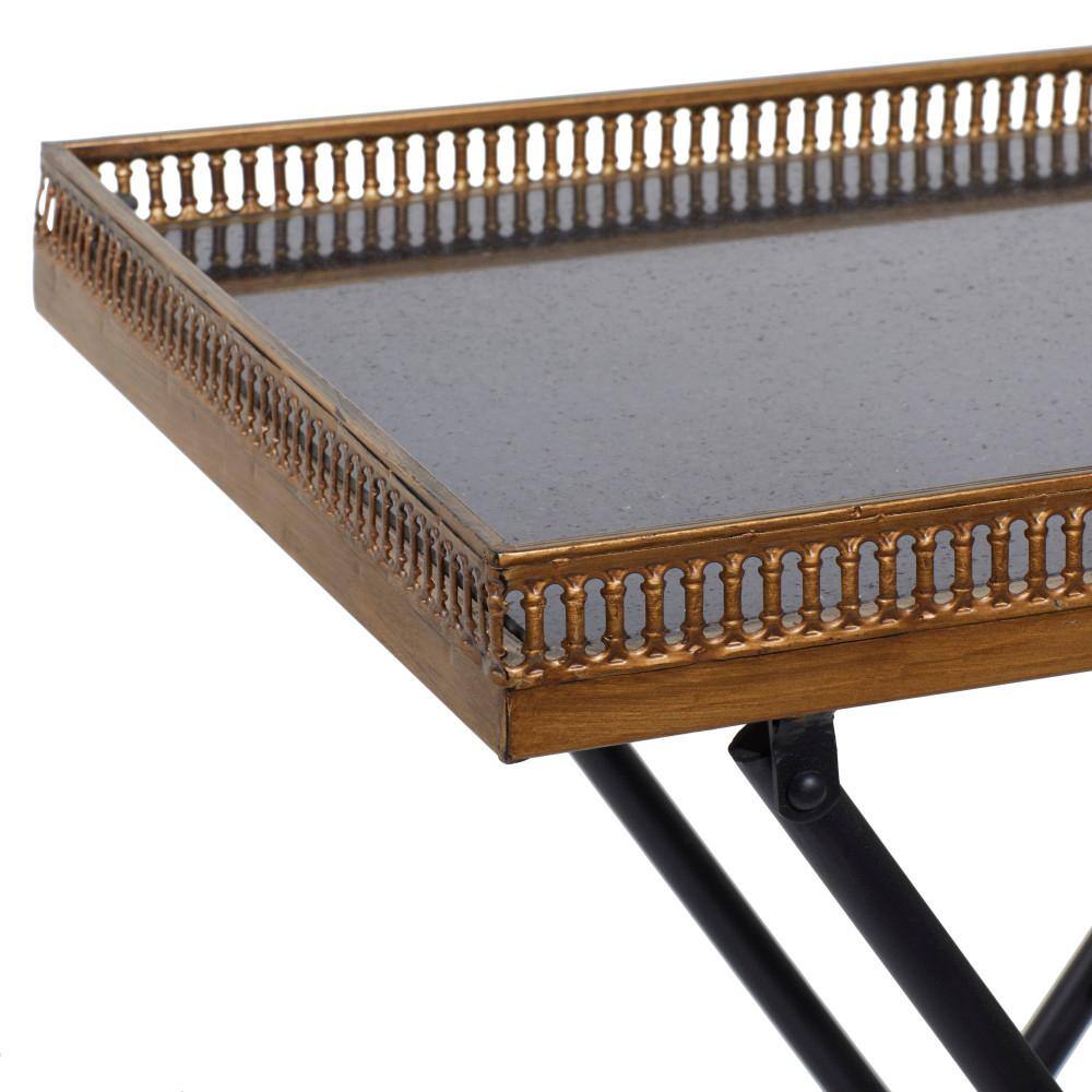 Elegant Gold Metal and Stone Rectangular Accent Table