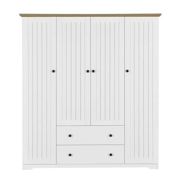 Nestfair 4-Door White Wood 59.2 in. W Wardrobe with 1