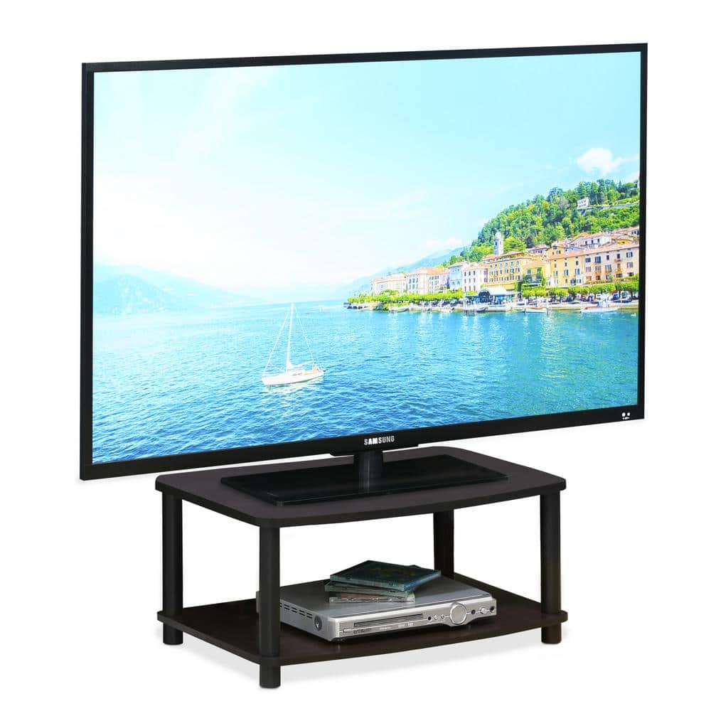 Dark Walnut 2-Tier Rectangular TV Stand with PVC Poles