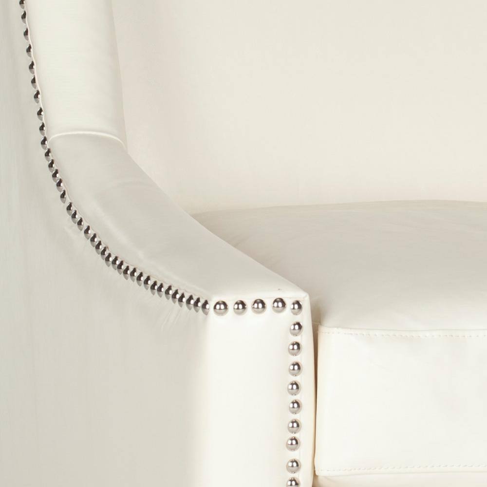 Contemporary White Faux Leather Arm Chair with Silver Nailhead Trim
