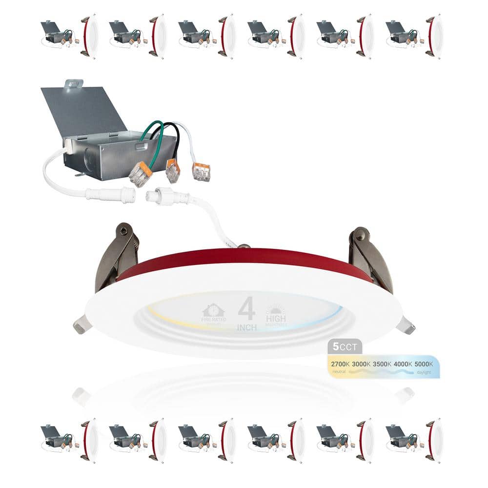 4 in. 2-Hour Fire Rated White Baffle Slim Canless Integrated LED Recessed Light 12W 5CCT 27K-50K Dimmable IC Rated 12PK price history on PriceWatchPro