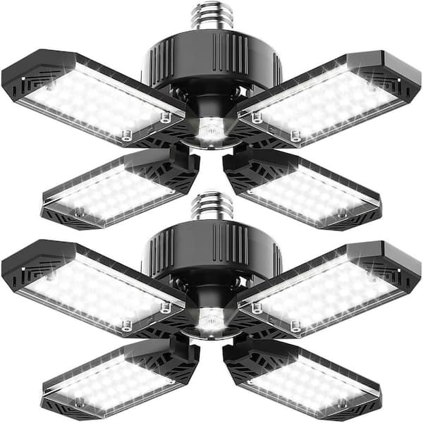 130W 13000 Lumen LED Garage Ceiling Light 2 Pack Deformable 4+1 Panel Adjustable 6500K Daylight E26/27 Base