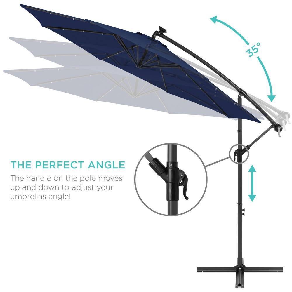 10ft Navy Blue Solar LED Offset Patio Umbrella with Adjustable Tilt