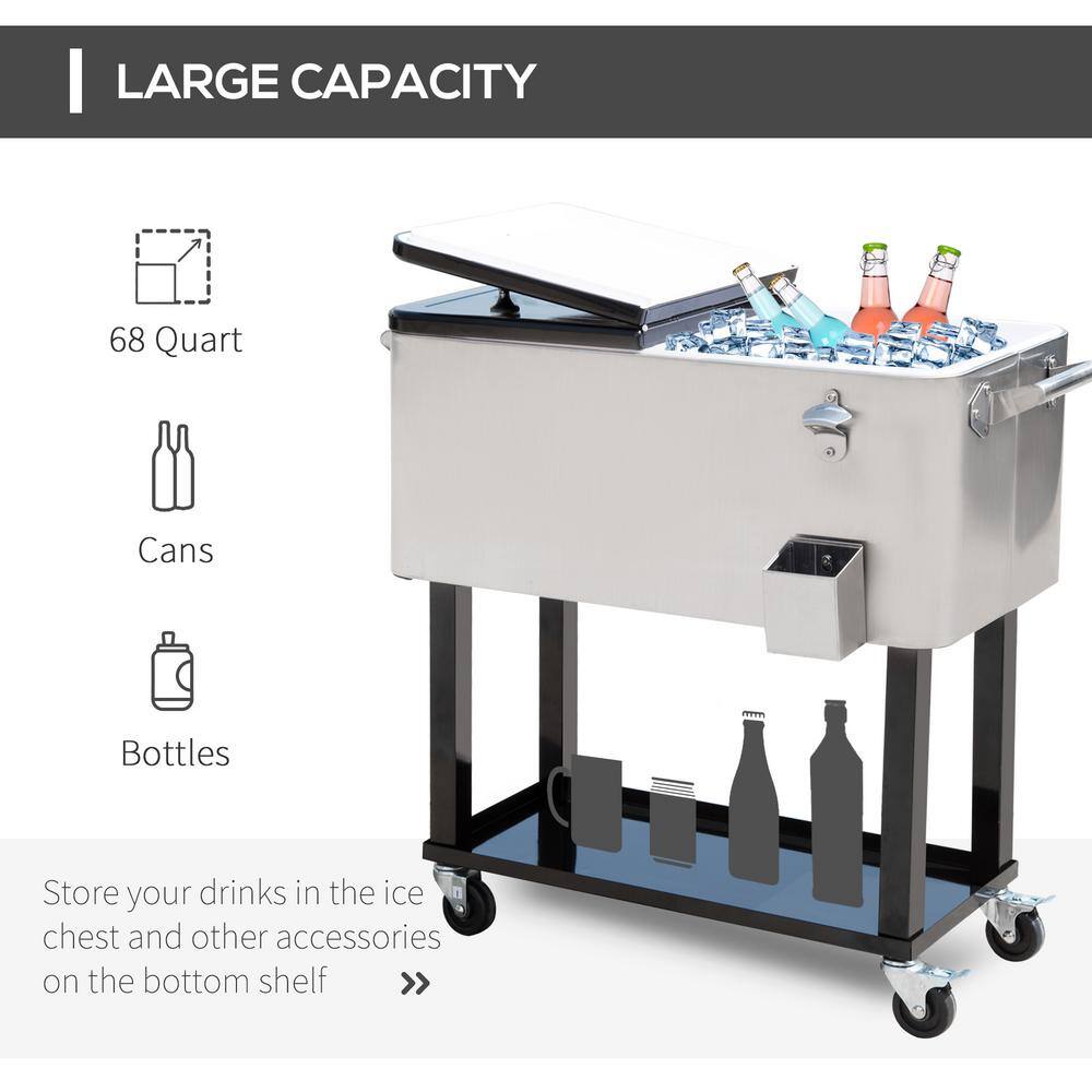 Stainless Steel Rolling Cooler Cart with Wheels and Shelf