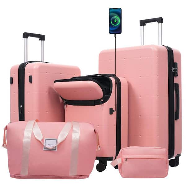LIVACA 5-Piece Light Pink ABS Plastic Hardside Luggage Set with