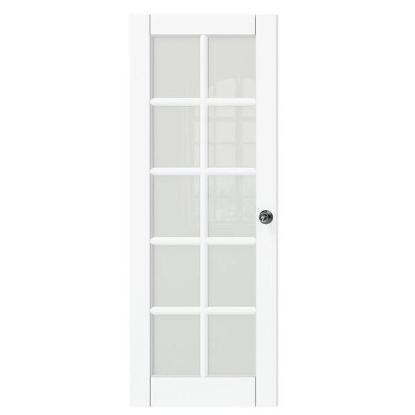 TENONER 30 in. x 80 in. Composite, MDF, 10 Lite, Frosted Glass, Primed, White Interior Door Slab with Black Goal Doorknob