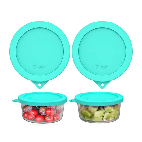 2 Piece Silicone Leak-Proof Airtight Cover Set for 6 7 Cup Glass Round Storage Dish Bowls Replacement Lids