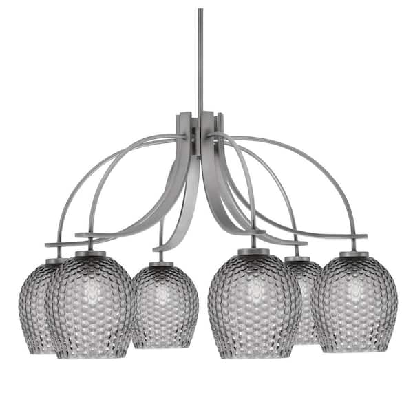 Unbranded Olympia 20 in. 6-Light Graphite Downlight Chandelier Smoke Textured Glass Shade