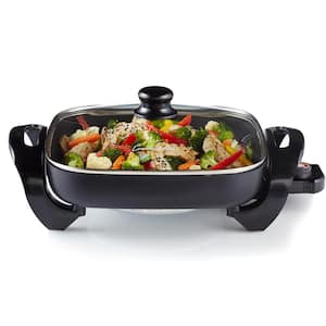 12 in. Black Electric Skillet with Non-Skid Feet and Glass Lid