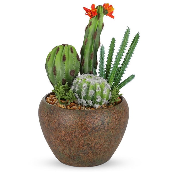 Unbranded 10.4 in. Green Indoor Artificial Plant Succulent and Cactus Set  in Decorative Pot for Home Office Bathroom Decor 59D0303AB21