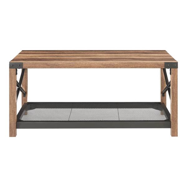 ANBAZAR Industrial 38.82 in.L Gray Coffee Table, MDF Center Table with  2-Tier Storage Table with Mesh Shelf, Steel Frame FF35-L - The Home Depot