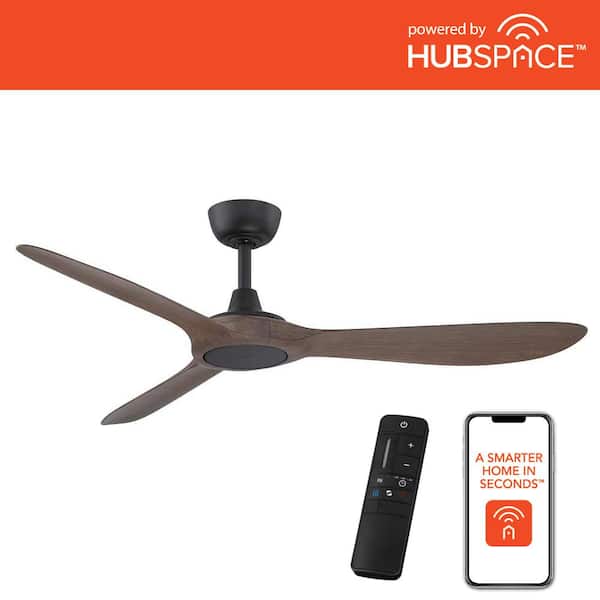 Home Decorators Collection Tager 52 in. Smart Indoor/Outdoor Matte Black with Whiskey Barrel Blades Ceiling Fan with Remote Powered by Hubspace