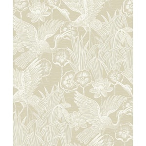 Sand Floral Heron Vinyl Peel and Stick Wallpaper Roll (Covers 31.35 sq. ft.)