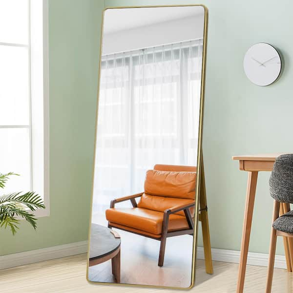 PexFix 22 in. x 65 in. Modern Rectangle Framed Full-Length Mirror Gold  Aluminum Alloy Mirror Standing Mirror, Standing Holder 6522LHJXB-GL - The  Home Depot