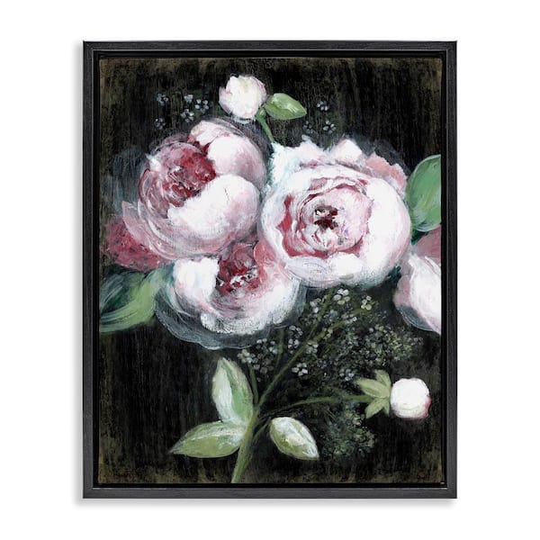 Stupell Industries Moody Roses on Black by Janet Tava Black Floater Frame Nature Graphic Art Print 31 in. x 25 in.