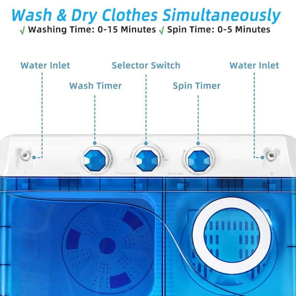 Costway 13lbs Portable Semi-Automatic Twin Tub Wash Machine w/ - See Details - Black