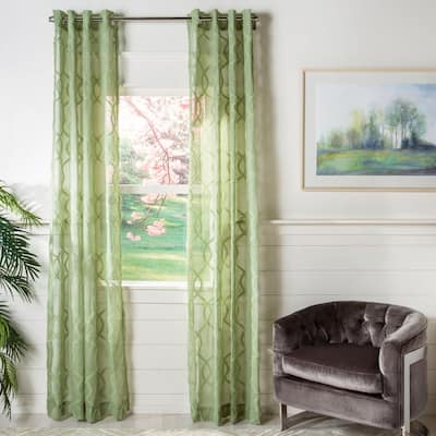 Green Geometric Grommet Sheer Curtain - 52 in. W x 96 in. L