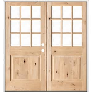 72 in. x 80 in. Craftsman Knotty Alder 9-Lite Clear Glass Unfinished Wood Left Active Inswing Double Prehung Front Door