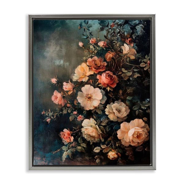 floral art✼•• Wood Framed Vintage Floral Wall Art in Dark Moody Flower Wall
