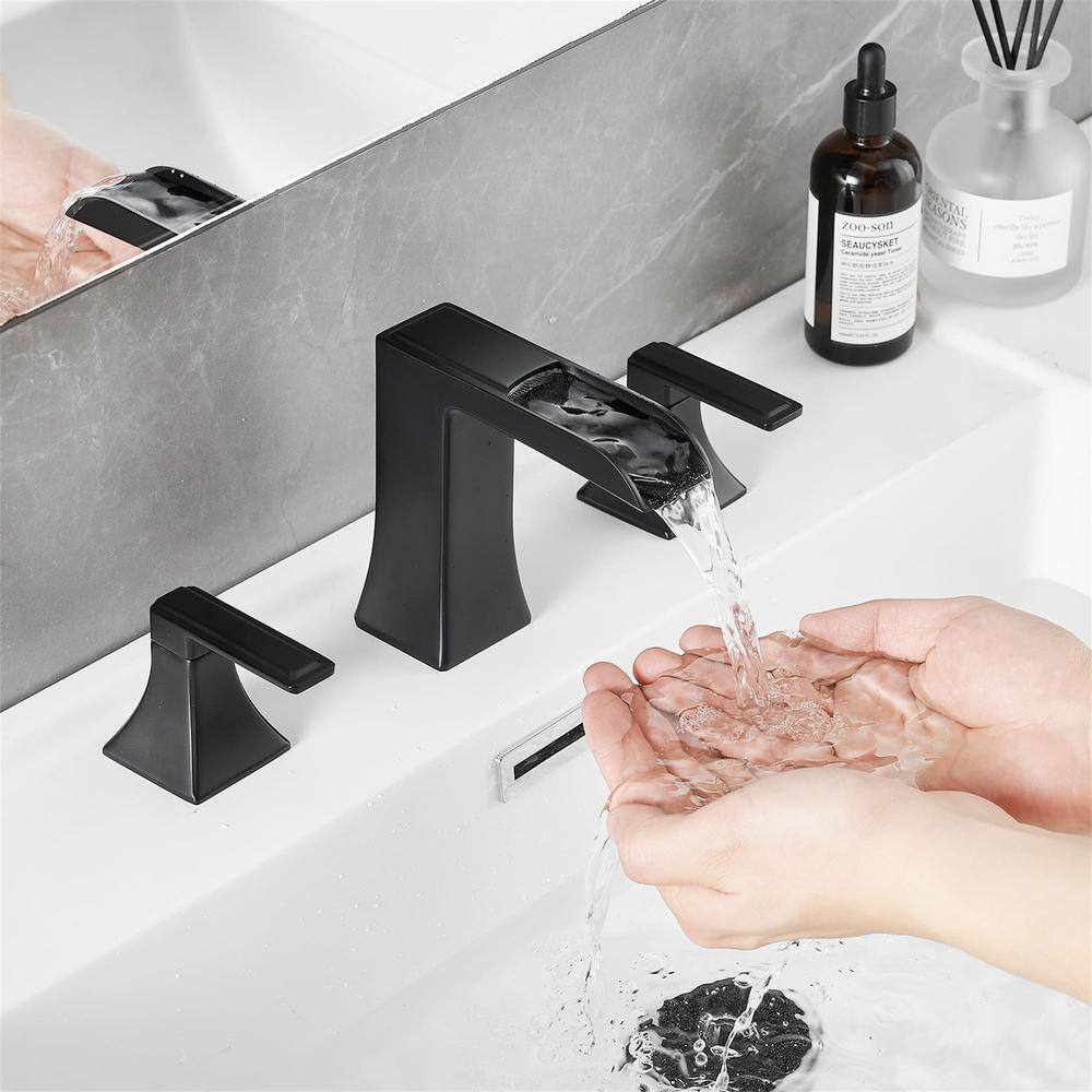 Matte Black 8-Inch Widespread Double Handle Waterfall Faucet