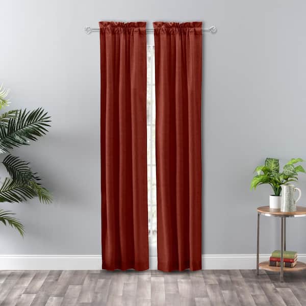 Ellis Curtain Lisa Solid Red 56 in. W x 63 in. L Rod Pocket Tailored Panel Pair with Tiebacks
