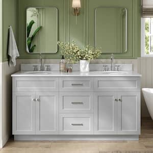 Hamlet 67 in. W x 22 in. D x 35.25 Double Sink Freestanding Bath Vanity in Grey with Carrara White Marble Top