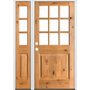 50 in. x 80 in. Alder 2 Panel Right-Hand/Inswing Clear Glass Clear Stain Wood Prehung Front Door w/Left Sidelite