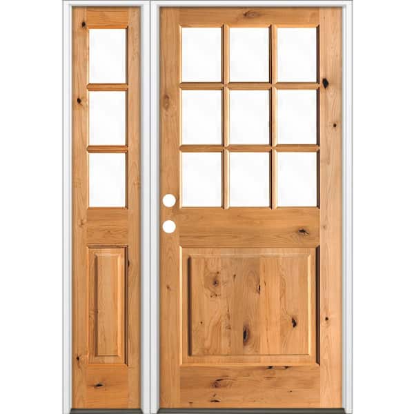 Krosswood Doors 50 in. x 80 in. Alder 2 Panel Right-Hand/Inswing Clear Glass Clear Stain Wood Prehung Front Door w/Left Sidelite