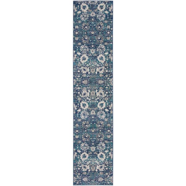Nourison Passion Surf 2 ft. x 10 ft. Floral Transitional Runner Area Rug