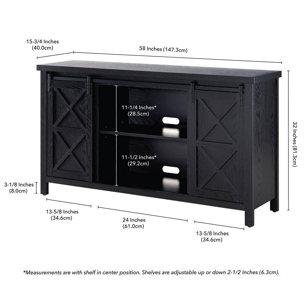 Elmwood Modern Farmhouse 58" TV Stand with Cabinet in Black Grain