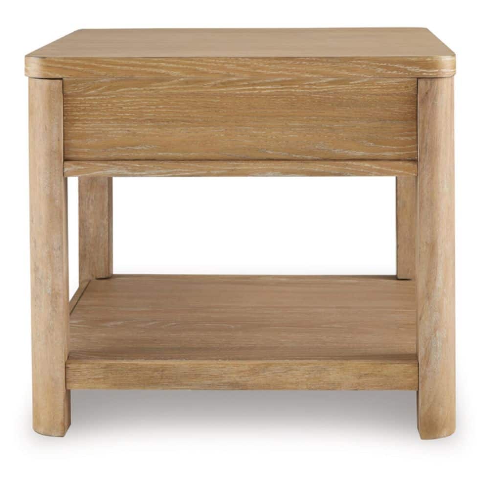 Light Brown Rectangular Wood End Table with Storage