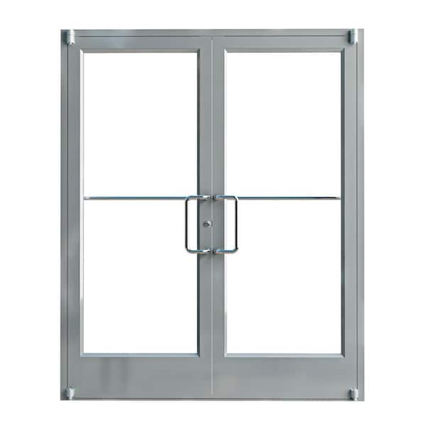 72 in. x 84 in. Bi-Parting Silver Anodized Aluminum Prehung Commercial Door Non Fire Rated