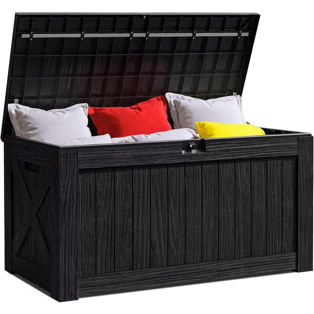 Large Black Resin Lockable Deck Box with Wood Texture