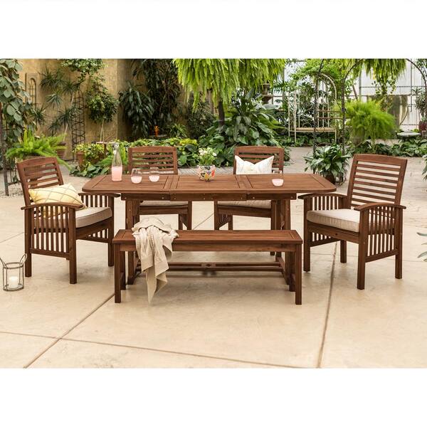 Walker Edison Furniture Company Boardwalk 6 Piece Dark Brown Acacia Outdoor Dining Set With Cushions Hdw6sdb - Walker Edison 6 Piece Patio Set Walker Edison Furniture Company Boardwalk 6 Piece Dark Brown Acacia Outdoor Dining Set With Cushions Hdw6sdb - Walker Edison 6 Piece Patio Set